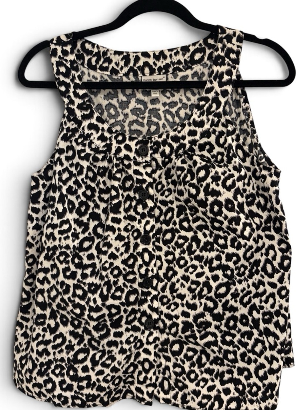 Harvé Benard Black & Cream Leopard Print Top